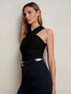 Reiss Womens Black Alex Crossover-neck Stretch-knit Top In Black