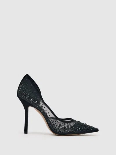 Reiss Black Crystal-embellished Mesh Court Shoes