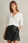 Reiss Black Daria Leather Zip-front Mini Skirt In Black