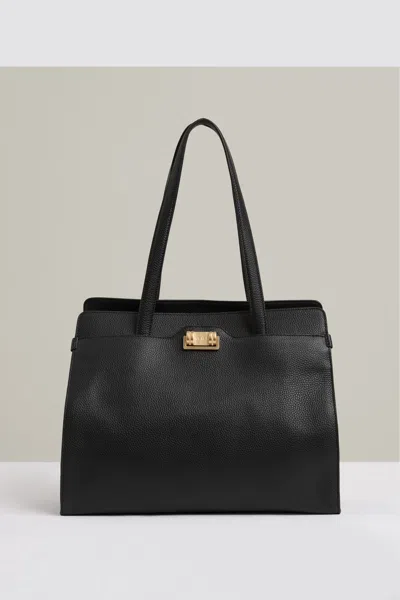 Reiss Black Delphine Grained Leather Tote Bag