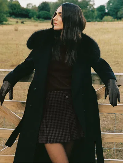 Reiss Black Detachable Faux-fur Collar Coat Wool-blend