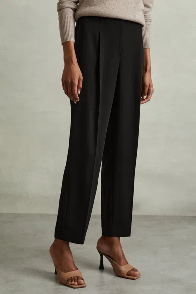 Reiss Black Dolly Petite Front Pleat Tapered Trousers