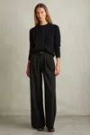 Reiss Black Double Pleat Wide Leg Jeans