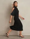 Reiss Black Draped-front High-neck Midi Dress In Black