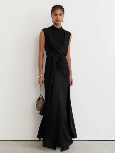 Reiss Black Draped High-neck Sleeveless Maxi Dress