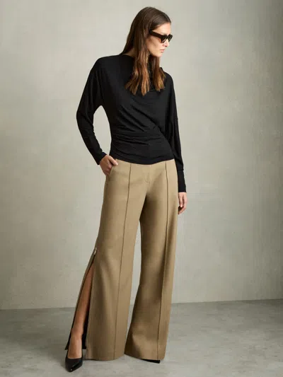 Reiss Black Draped Jersey Long-sleeve Top