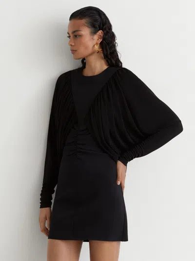 Reiss Imogen Draped Round Neck Mini Dress In Black