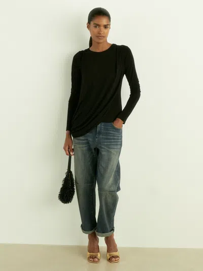 Reiss Black Draped-jersey Top