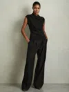 Reiss Black Draped Jersey-twill Sleeveless Top