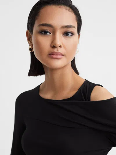 Reiss Black Draped Shoulder Top