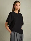 Reiss Black Draped Sleeve Top In Black