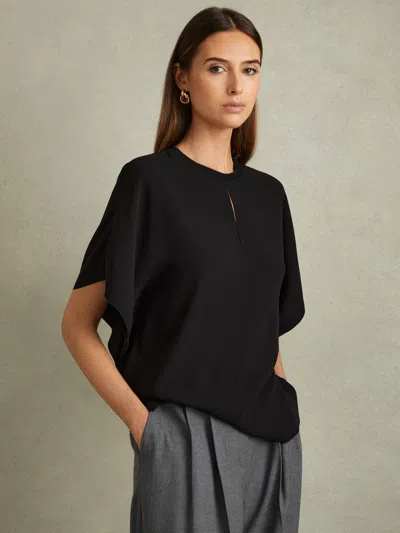 REISS REISS BLACK TANIA DRAPED SLEEVE TOP
