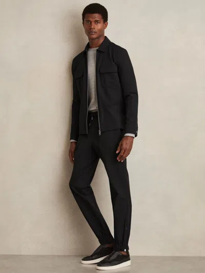 Reiss Black Drawstring Technical Cuffed Trousers