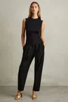 Reiss Black Drawstring Waist Tapered Trousers In Black