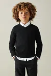 Reiss Black 3-9 Yrs Merino Wool V-neck Jumper In Black
