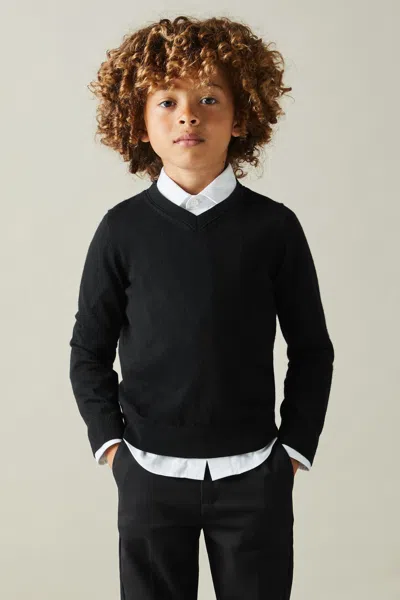 Reiss Black 3-9 Yrs Merino Wool V-neck Jumper