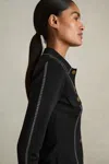 Reiss Black Eden Compact-knit Topstitched Press-stud Top In Black
