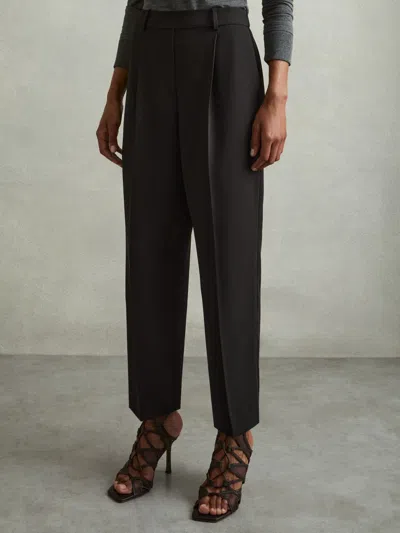 Reiss Black Eden Taper Petite Front Pleat Tapered Trousers