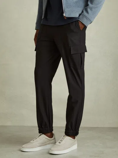 Reiss Black Elasticated Cargo Trousers