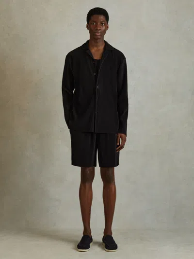 Reiss Black Elasticated Plisse Shorts