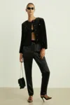 Reiss Black Elea Satin Elasticated Tapered Trousers In Black