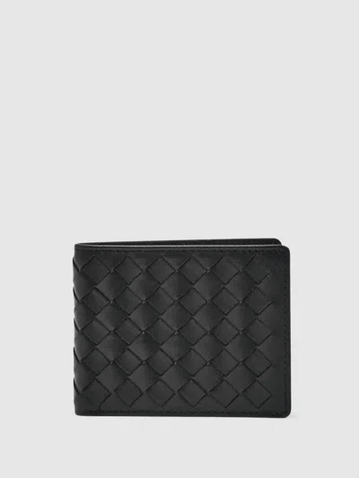 Reiss Black Elton Leather Large Lattice-effect Wallet