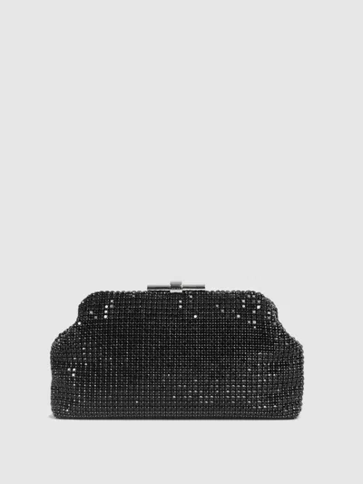 Reiss Black Embellished Clutch Bag