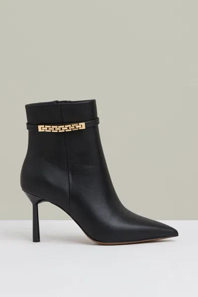 Reiss Black Leather Chain Embellished Ankle Boots