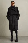 Reiss Black Emmie Hybrid Puffer Coat In Black
