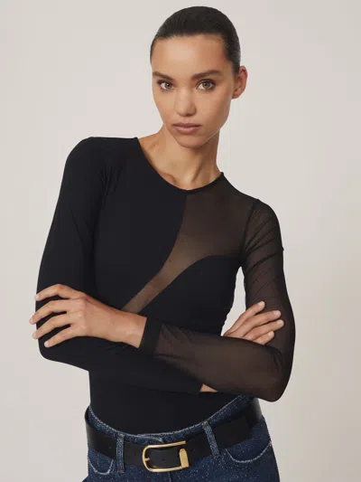 Reiss Black Evie Cut-out Mesh-panel Bodysuit