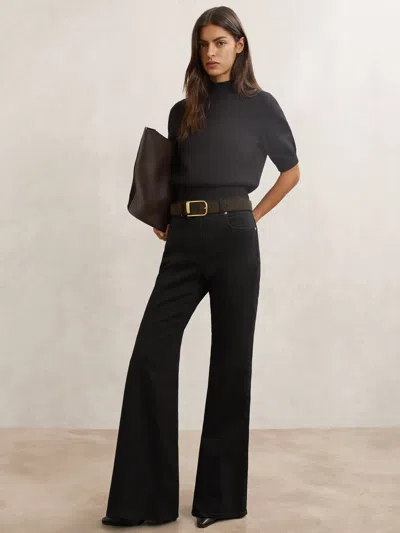 Reiss Black Flared Seam-detail Jeans