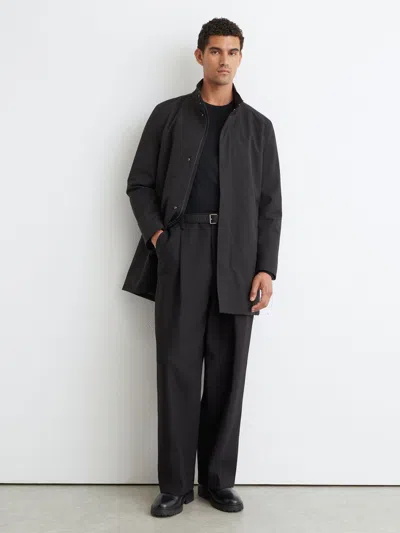 Reiss Black Flaye Hybrid Gilet-insert Funnel-neck Overcoat