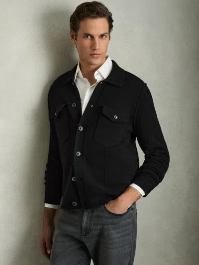 Reiss Black Flinch Wool Button Through Knitted Jacket