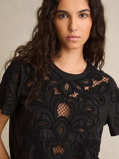 Reiss Black Floral Cut-out Embroidery Top