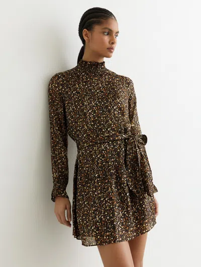 Reiss Black Floral Metallic Flippy Mini Dress In Multi