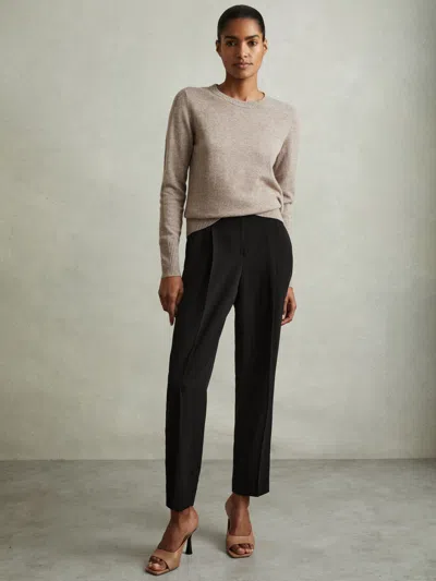 Reiss Black Front Pleat Tapered Trousers
