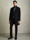 Reiss Black Wool-blend Single-breasted Overcoat