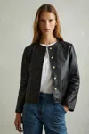 Reiss Black Gracie Cropped Leather Jacket In Black