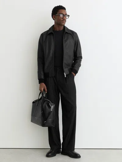 Reiss Black Grained-leather Zip-through Jacket