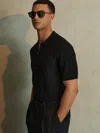 Reiss Black Half-zip Knitted Polo Shirt In Black