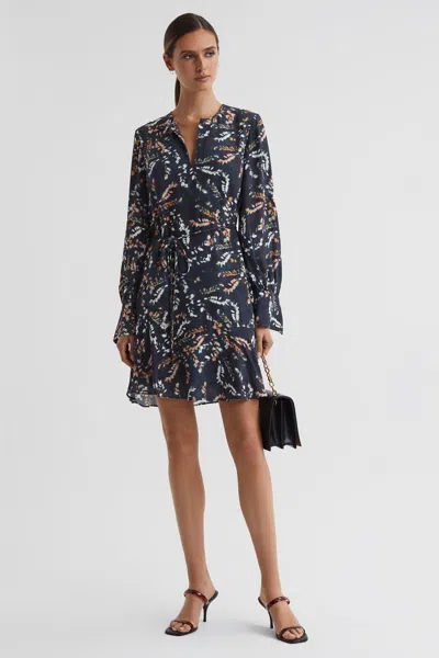 Reiss Black Hayley Printed Long Sleeve Midi Dress