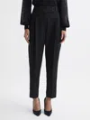 Reiss Black High Rise Cropped Tapered Trousers In Black