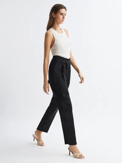 Reiss Black High Rise Straight Leg Utility Trousers