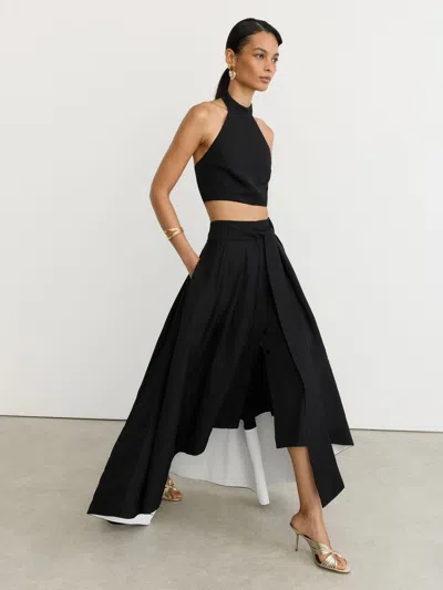 Reiss Black High-low Hem Contrast Maxi Skirt