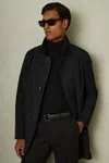 Reiss Black Hybrid Removable Funnel Neck Overcoat