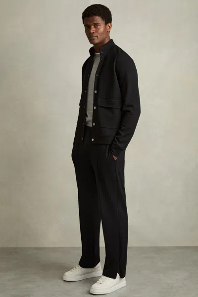 Reiss Black Interlock Drawstring Straight-leg Trousers