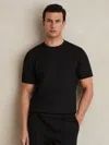 Reiss Mens Navy Wick Textured Stretch-woven T-shirt