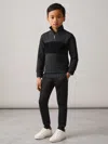 Reiss Black Interlock Velour Panel Zip Sweatshirt In Black