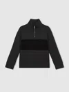 Reiss Kids' Black Interlock Velour Panel Zip Sweatshirt