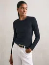 Reiss Black Cotton Crew-neck Long-sleeve T-shirt With Stretch